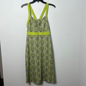Prana Green Patterned Midi Dress with Lime Accents